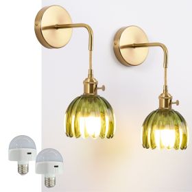 2-Pack RGBCW Glass Rechargeable Wall Lamp, Vintage Cordless Wall Light with USB Charge, Wall Scone for bedroom, bathroom