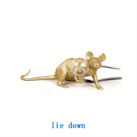 Creative Nordic Resin Mouse Table Lamp Desk LED Night Lights Small Mini Rat Desk Lamps (Color: gold, Type: US-lie down)