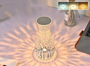 Vase Shape Atmosphere Crystal Lamp Romantic Bedside Diamond Table Lamp Home Christmas Decorations LED Lights (style: Charging 3colors, Electrical outlet: USB)
