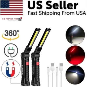 Rechargeable LED COB Work Light Mechanic Flashlight Lamp Magnetic Base Bright (Bundle: 2 Small)