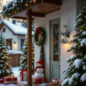 Black Outdoor Wall Lantern 2-Light, Large Outside Modern Wall Sconce Light Fixture, Industrial Porch Light Wall Mount with Glass (Color: Black)