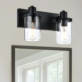 Rustic Wall Light Fixture in Matte Black Finish, 2/3/4/5/6 Light Bathroom Vanity Lighting with Clear Glass Shade (Numbers of Light: 2-Light)