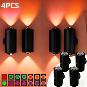 Motion Sensor Night Light Wall Lamp with USB Type-C Charging Ultra Long Battery Life Magnetic Mount Colorful Neon Colors Change for Bedroom Bathr (Color: Black4PCS)